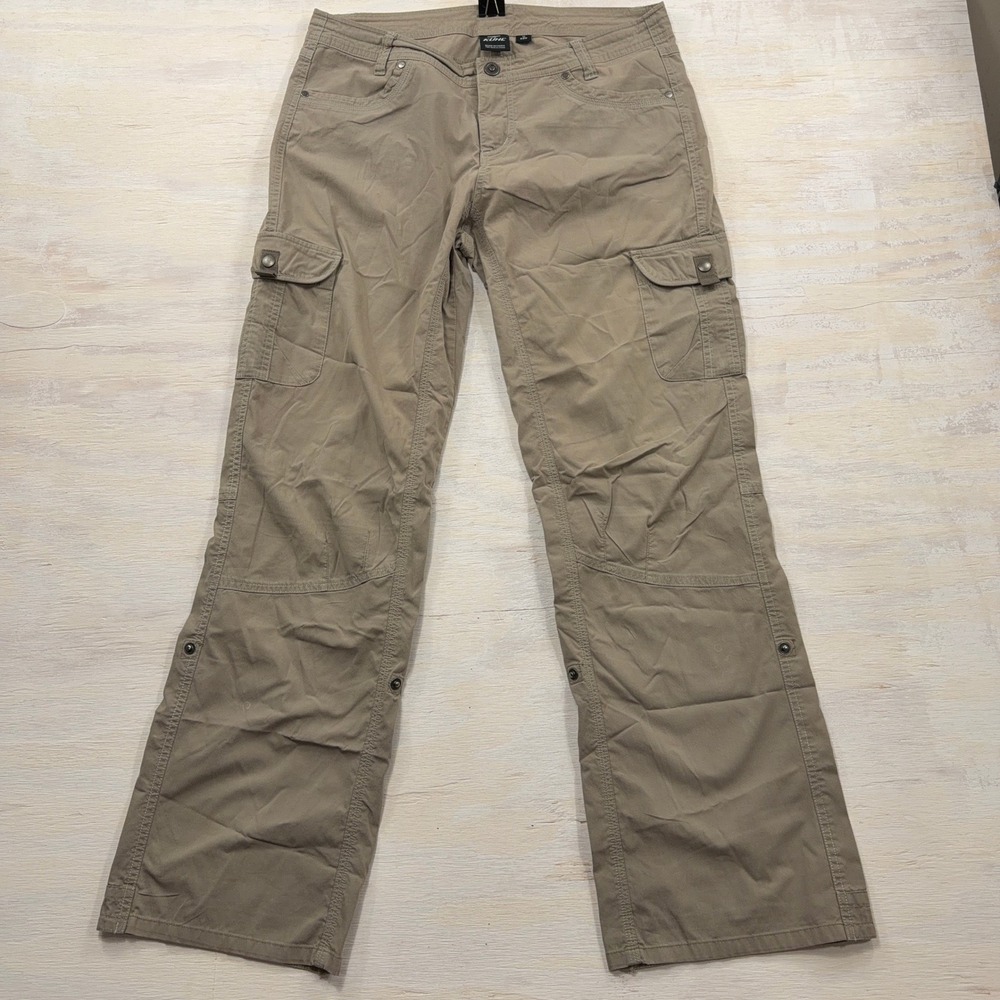 KUHL Cargo Pants Splash 12 REG Roll Up Snap Pockets Khaki Tan Womens